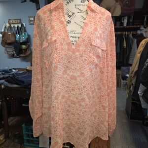 New York & Company Coral Floral Blouse